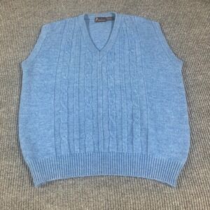 VTG Bronzini‎ Sweater Vest Mens Medium Blue Merino Wool Mohair Blend Cable Knit